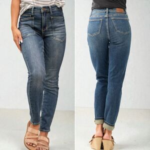 Judy Blue Dark Wash High Rise Skinny Stretch 90s Patch Pocket Relaxed Jeans 🆕 I